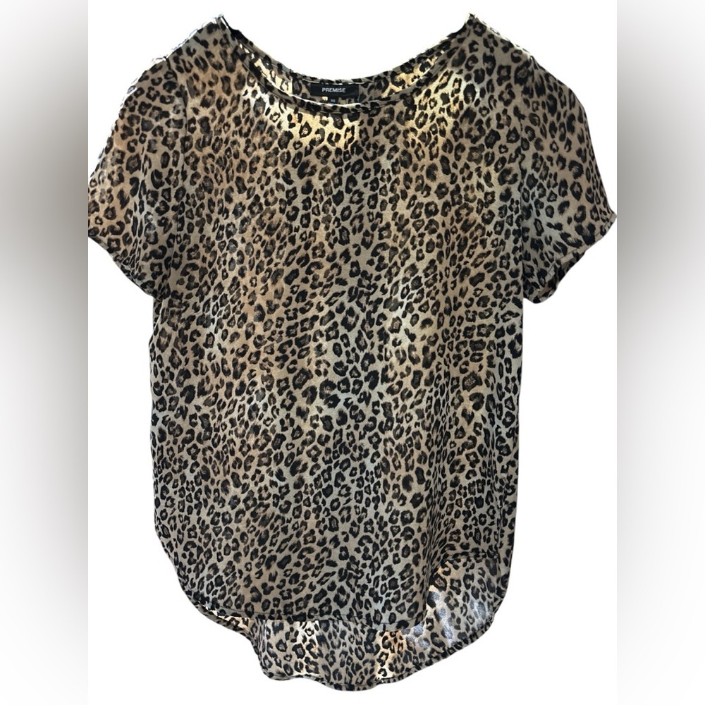 Premise Tan and Cream Short Sleeve Blouse